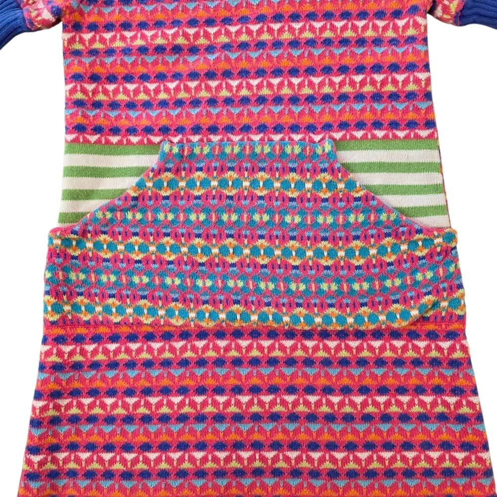 Hanna Andersson Girls 120 (7) Fair Isle Knit Dress Pink Blue Green Cotton